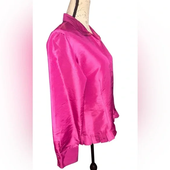 Oscar de la Renta Fuchsia Satin Blouse - Picture 4 of 6